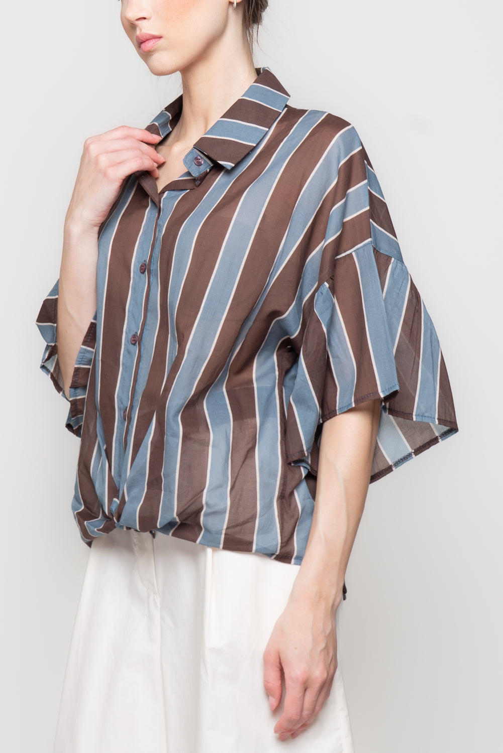 Camicia a Righe con manica Svasata