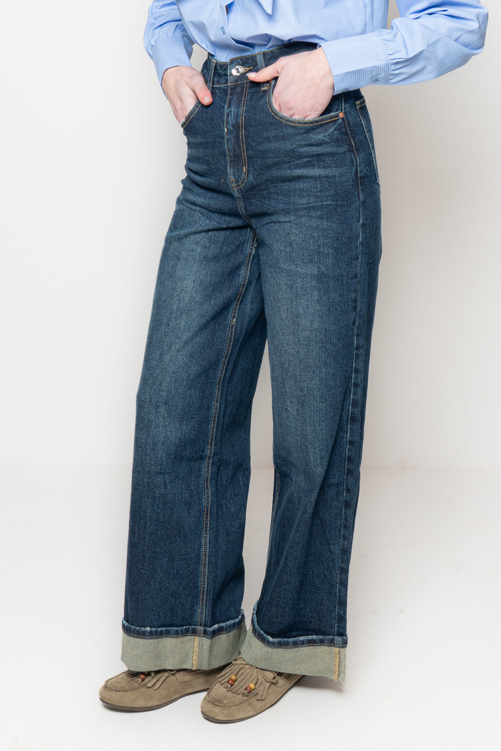 Jeans wide con ribalta