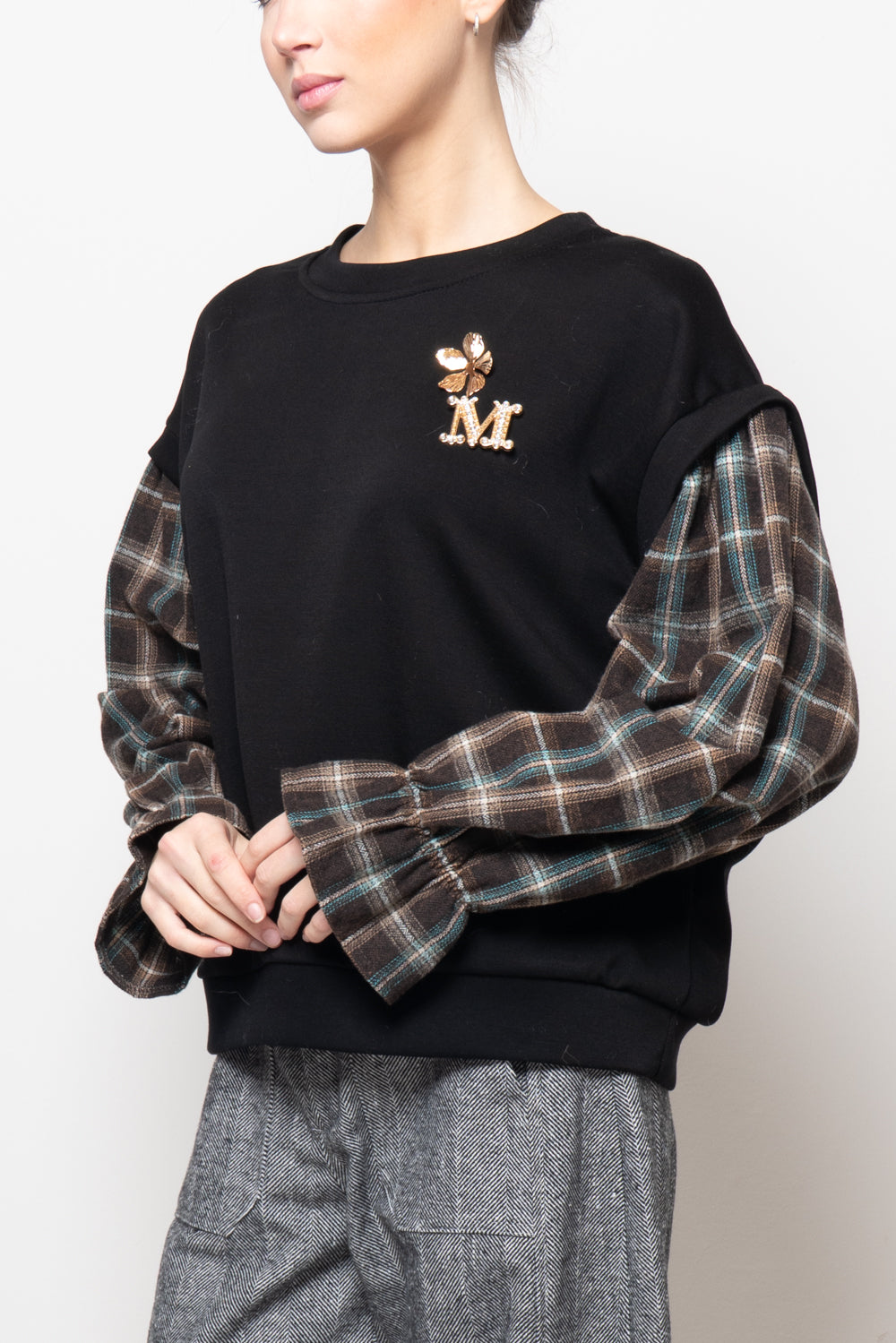 Felpa con manica a quadri