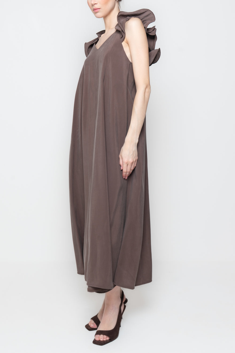 Abito Midi con Spalline a Balze