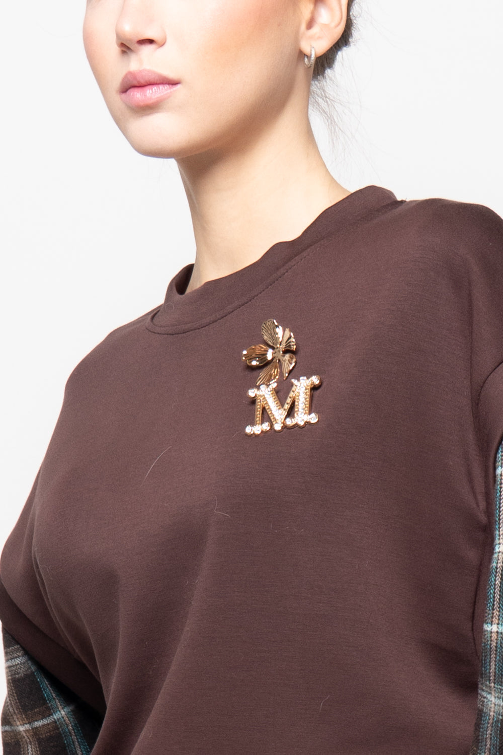 Felpa con manica a quadri