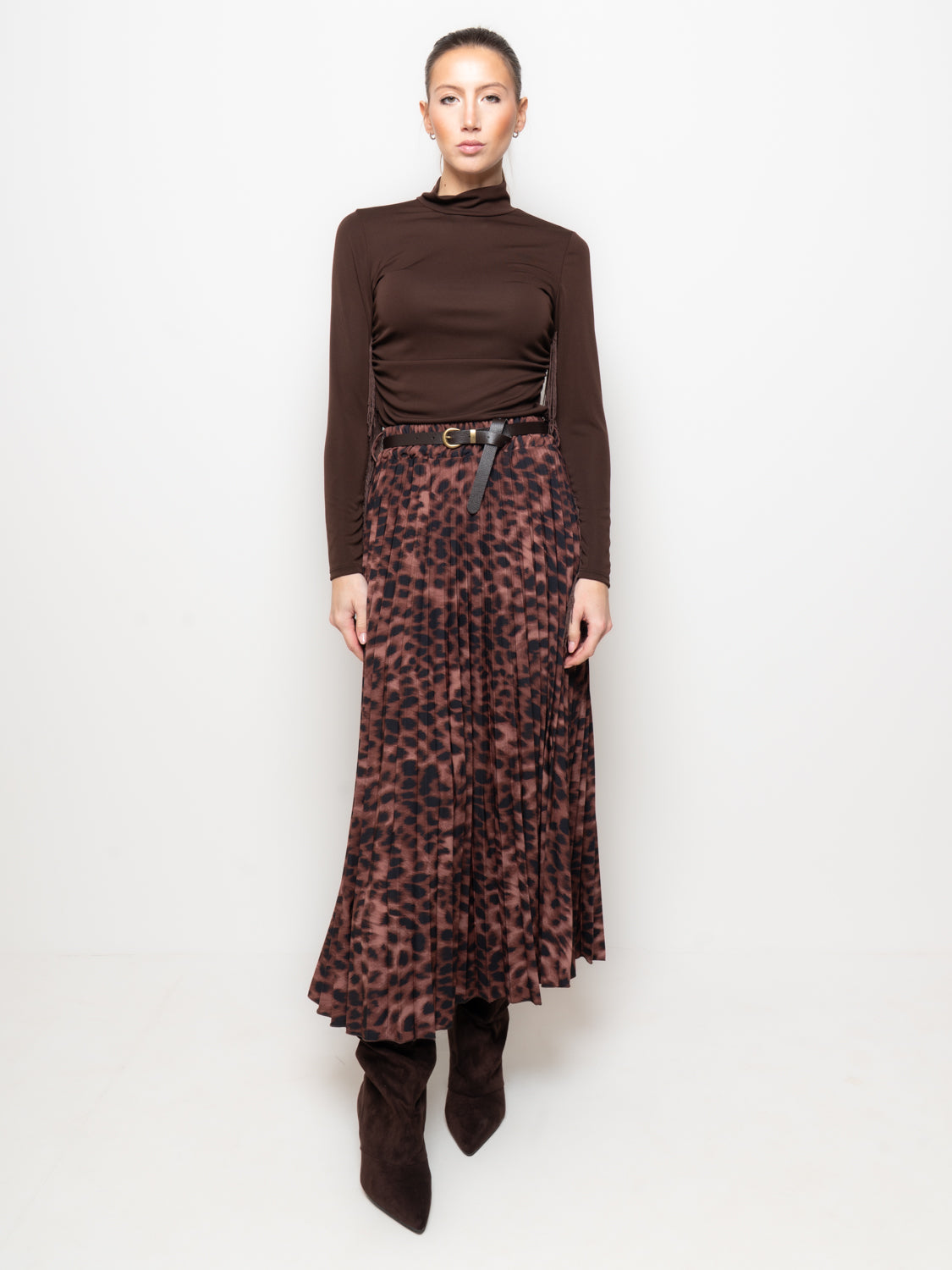 Gonna plissé animalier con cintura