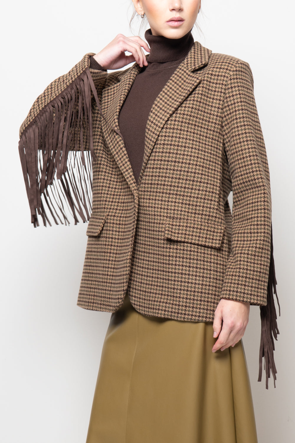 Giacca pied de poule con frange