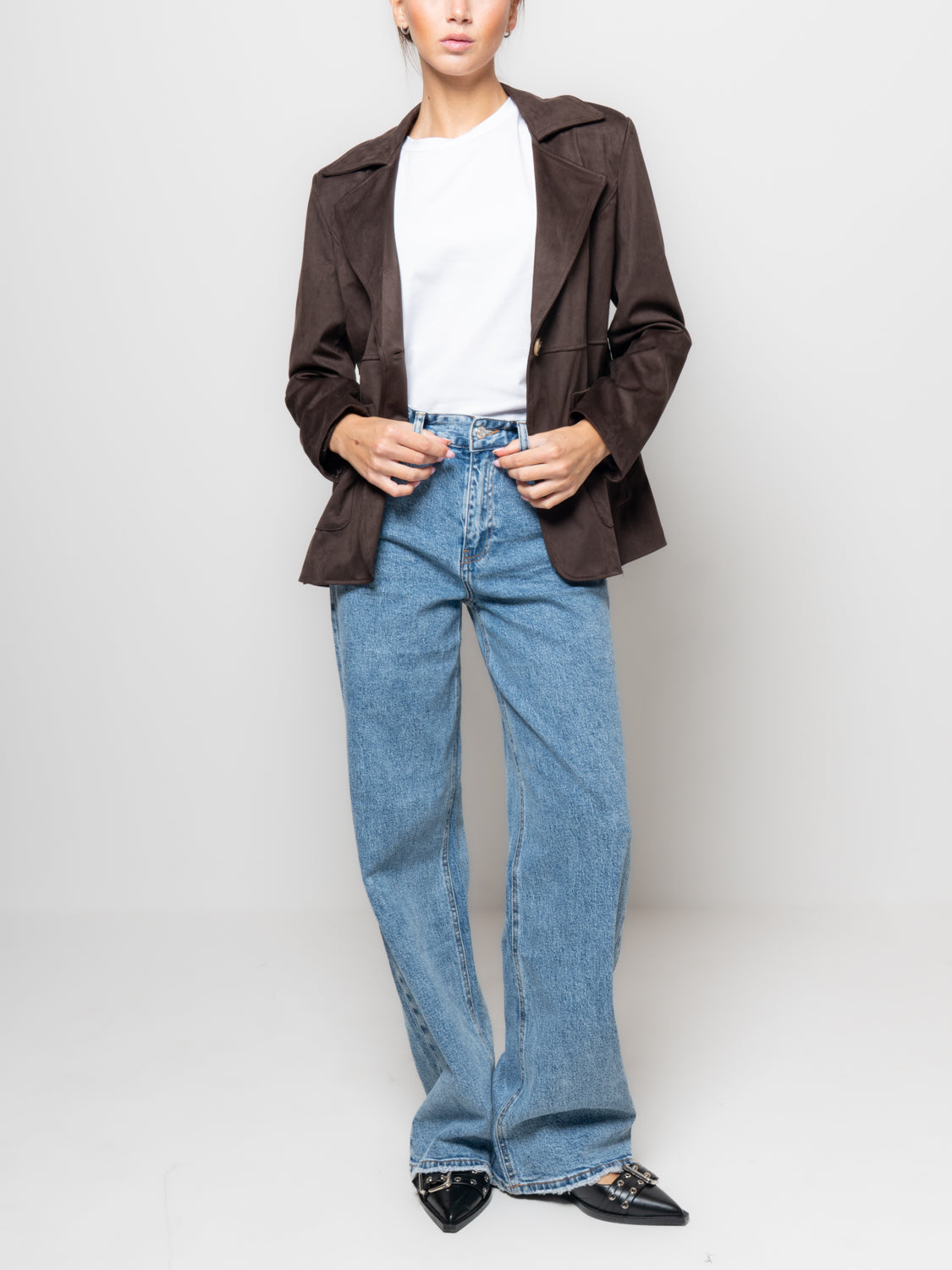 Giacca in suede con cuciti