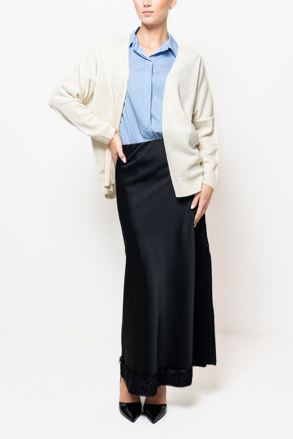 Cardigan in misto lana con spacchi