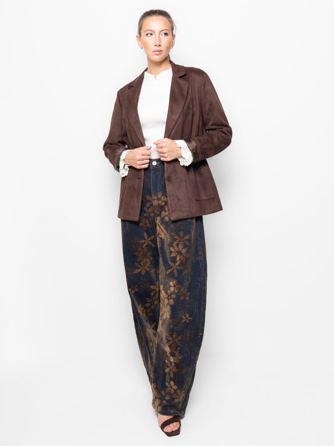 Blazer effetto scamosciato con vita elastica