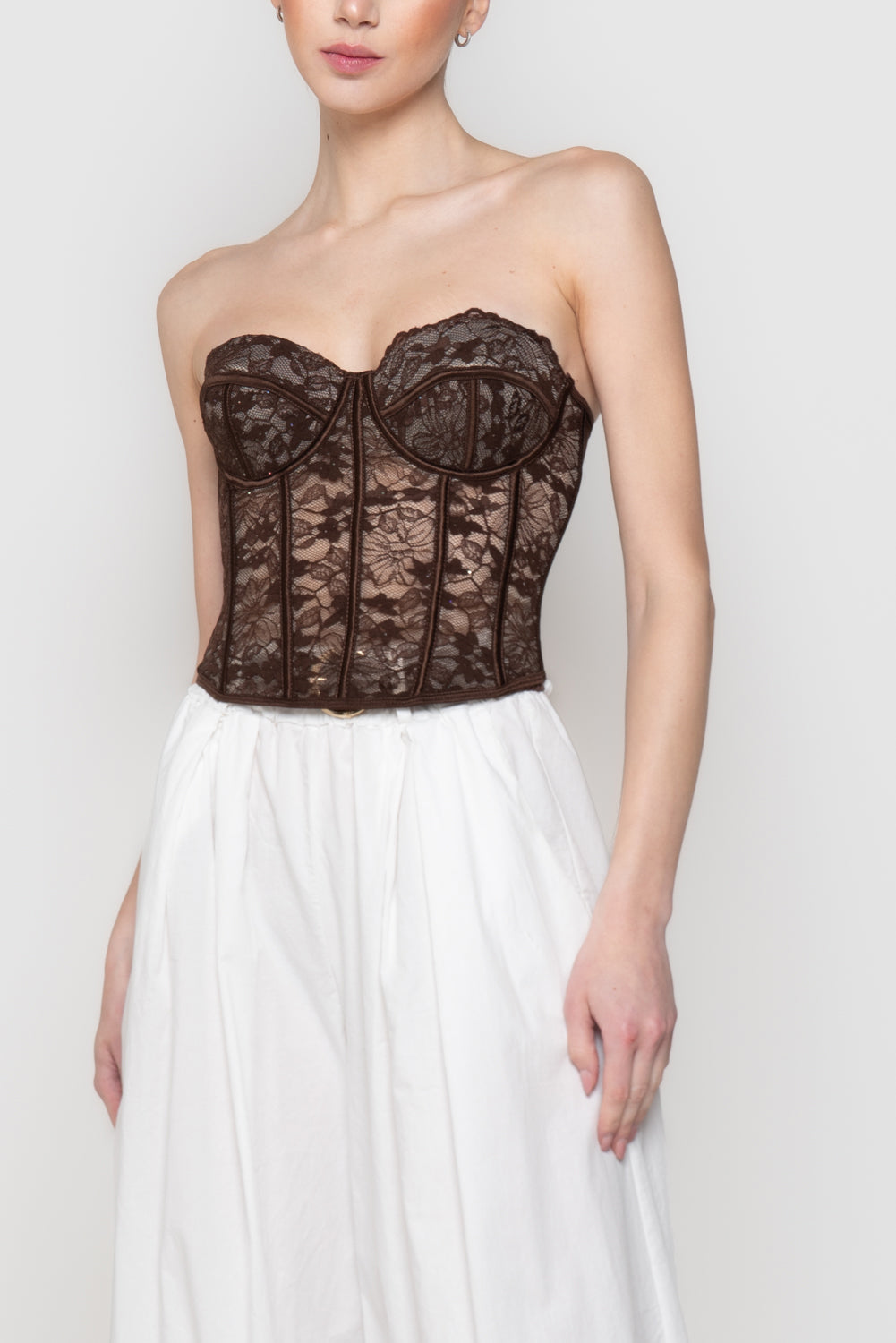 Top Bustier in Pizzo con Stecche e Stringhe