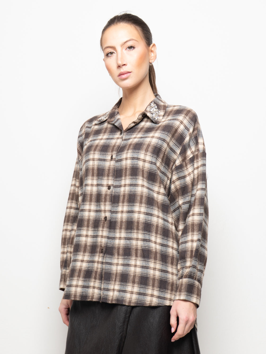 Camicia a quadri con applicazione gioiello