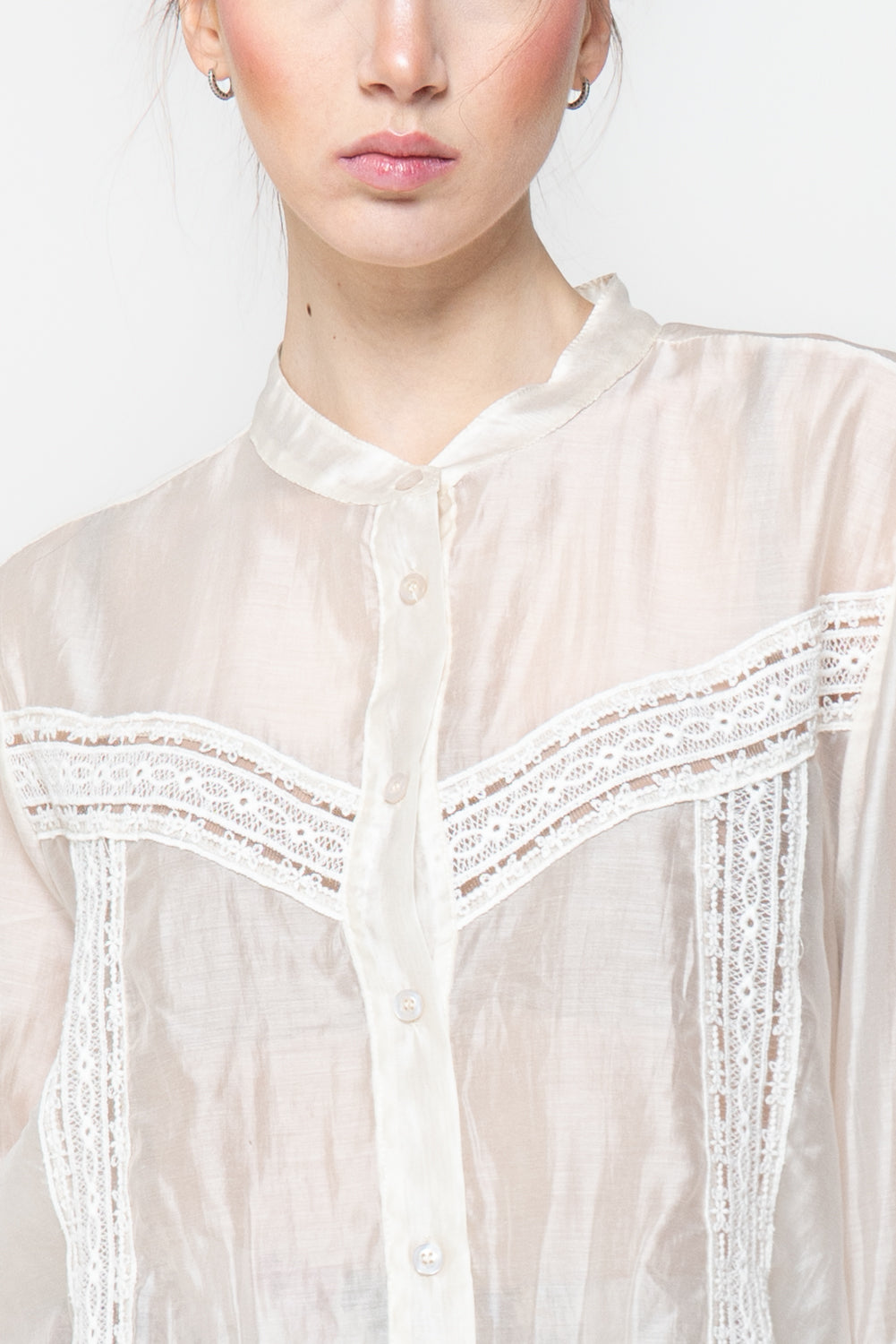 Camicia in Voile con Inserti in Pizzo