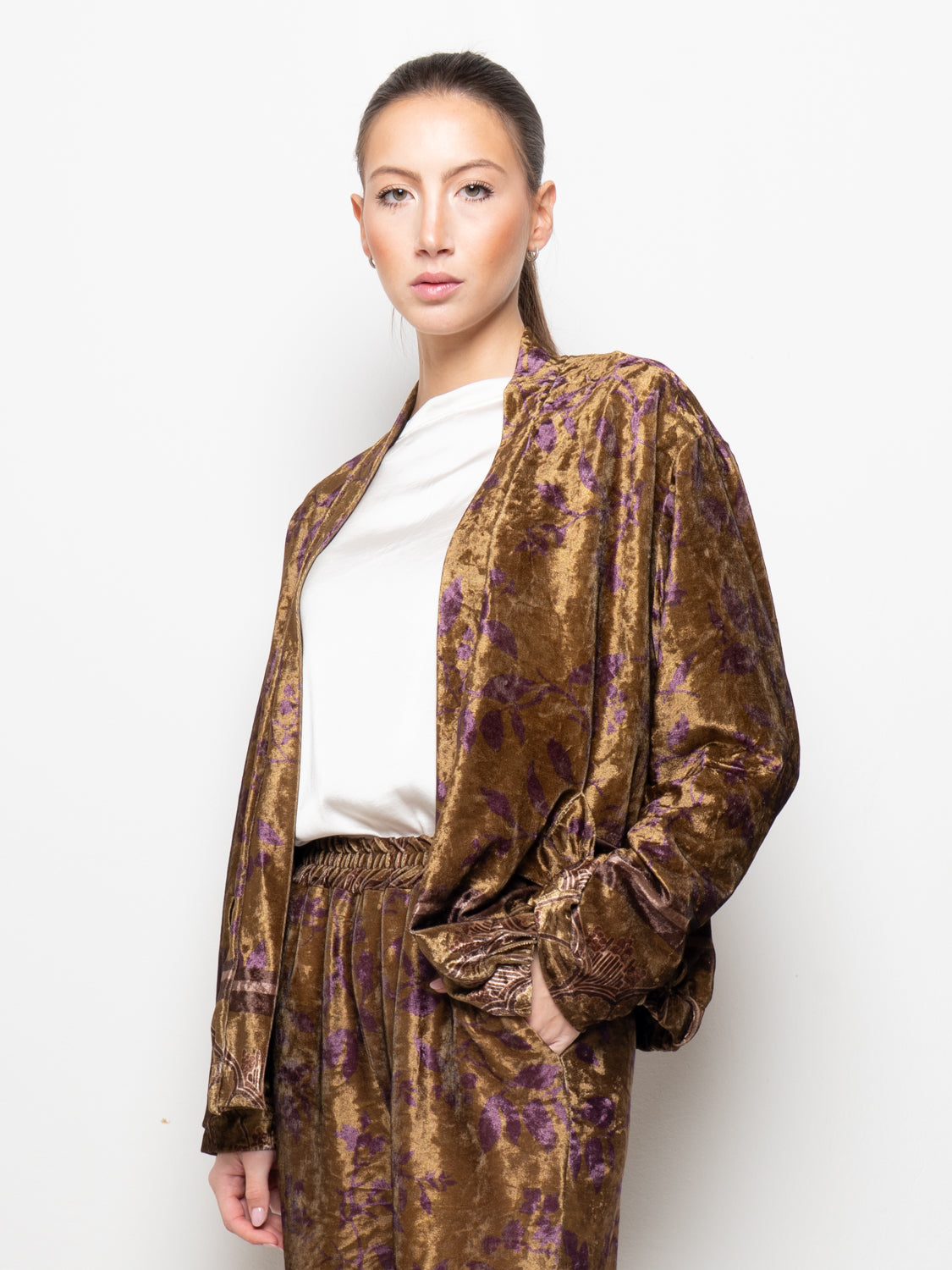 Blazer in velluto stampa floreale