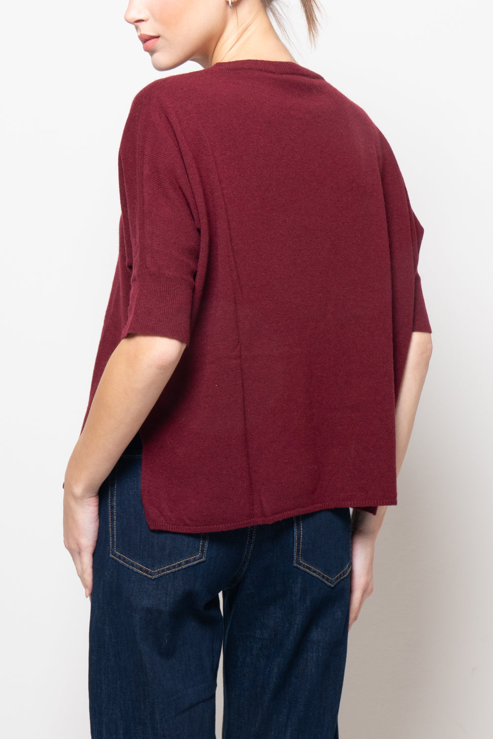 Maglia misto cashmere manica corta scollo V