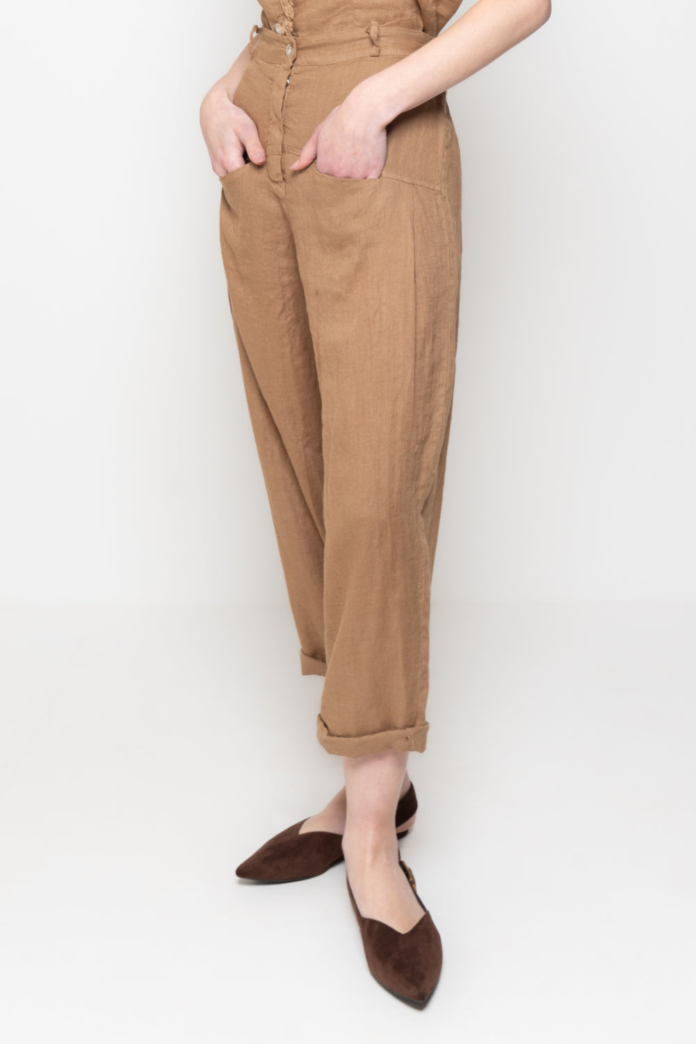 Pantaloni balloon in 100% Lino con Tasche