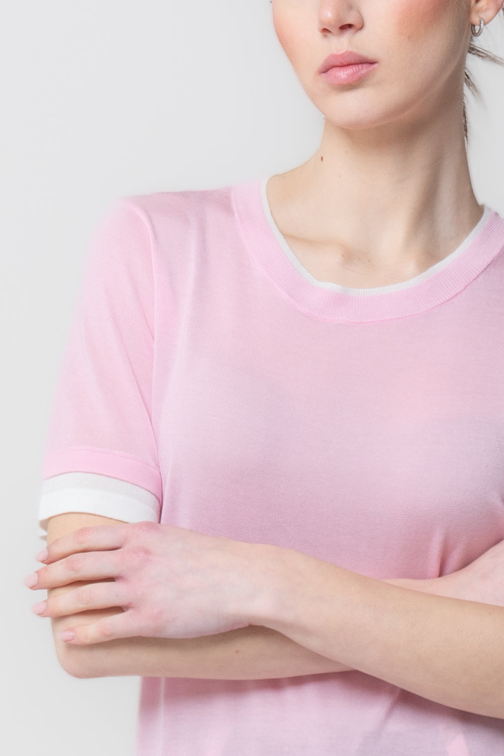 T-shirt in Maglia con Profili a Contrasto