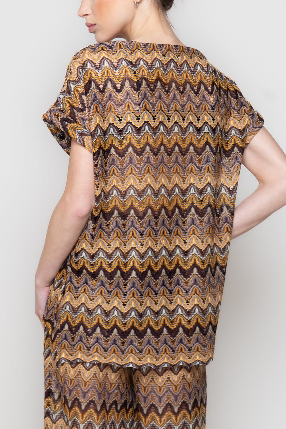 Top in Maglia Traforata con Motivo Geometrico