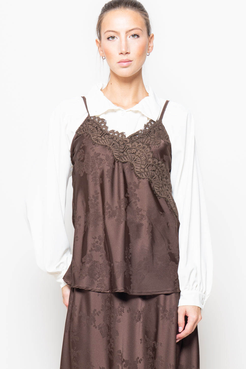 Top in satin con stampa floreale