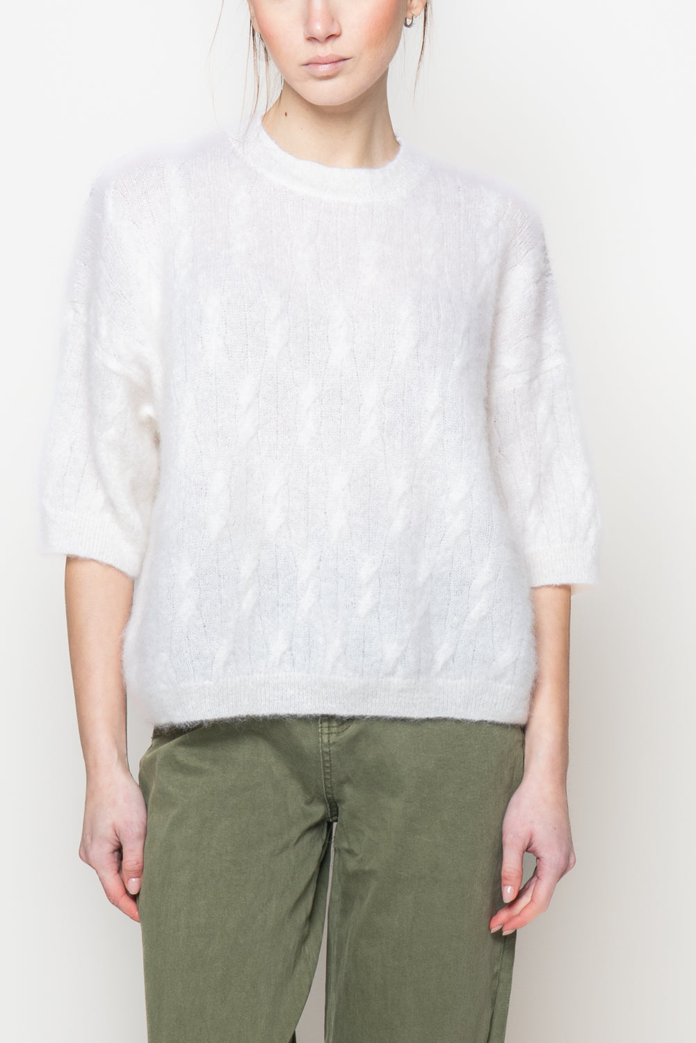 Maglia a treccia in superkid mohair