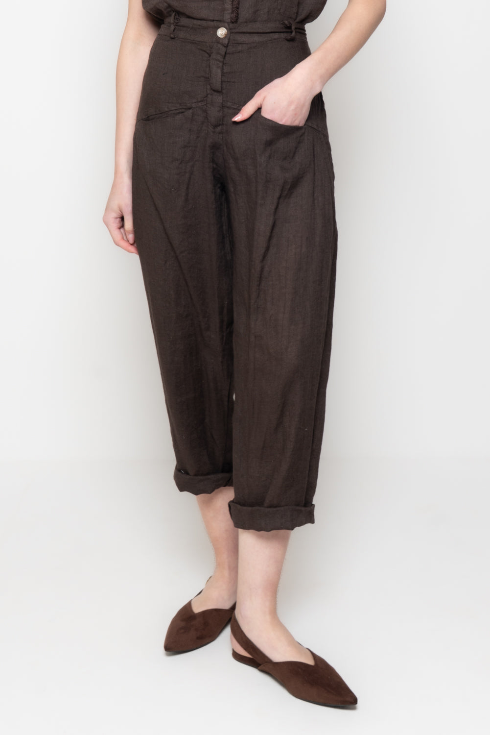 Pantaloni balloon in 100% Lino con Tasche