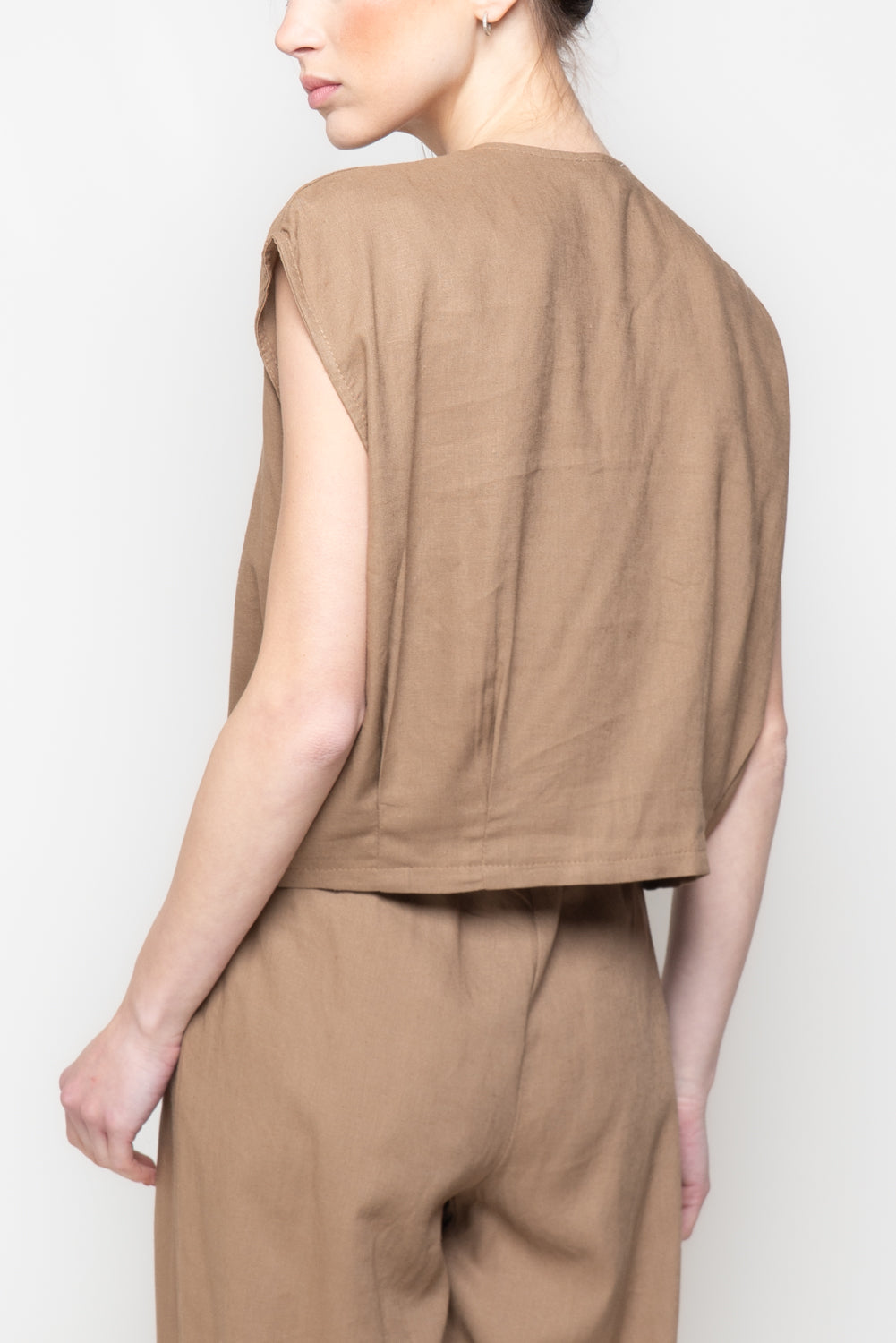 Gilet Cropped in Misto Lino