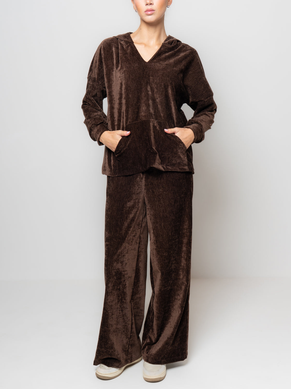 Felpa in ciniglia con cappuccio