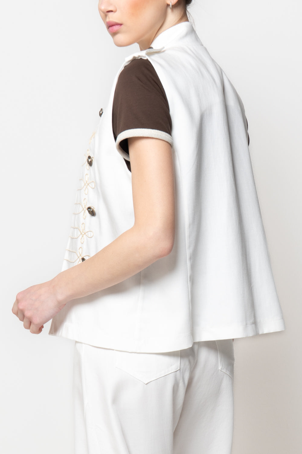 Gilet in Denim Stile Militare con Alamari