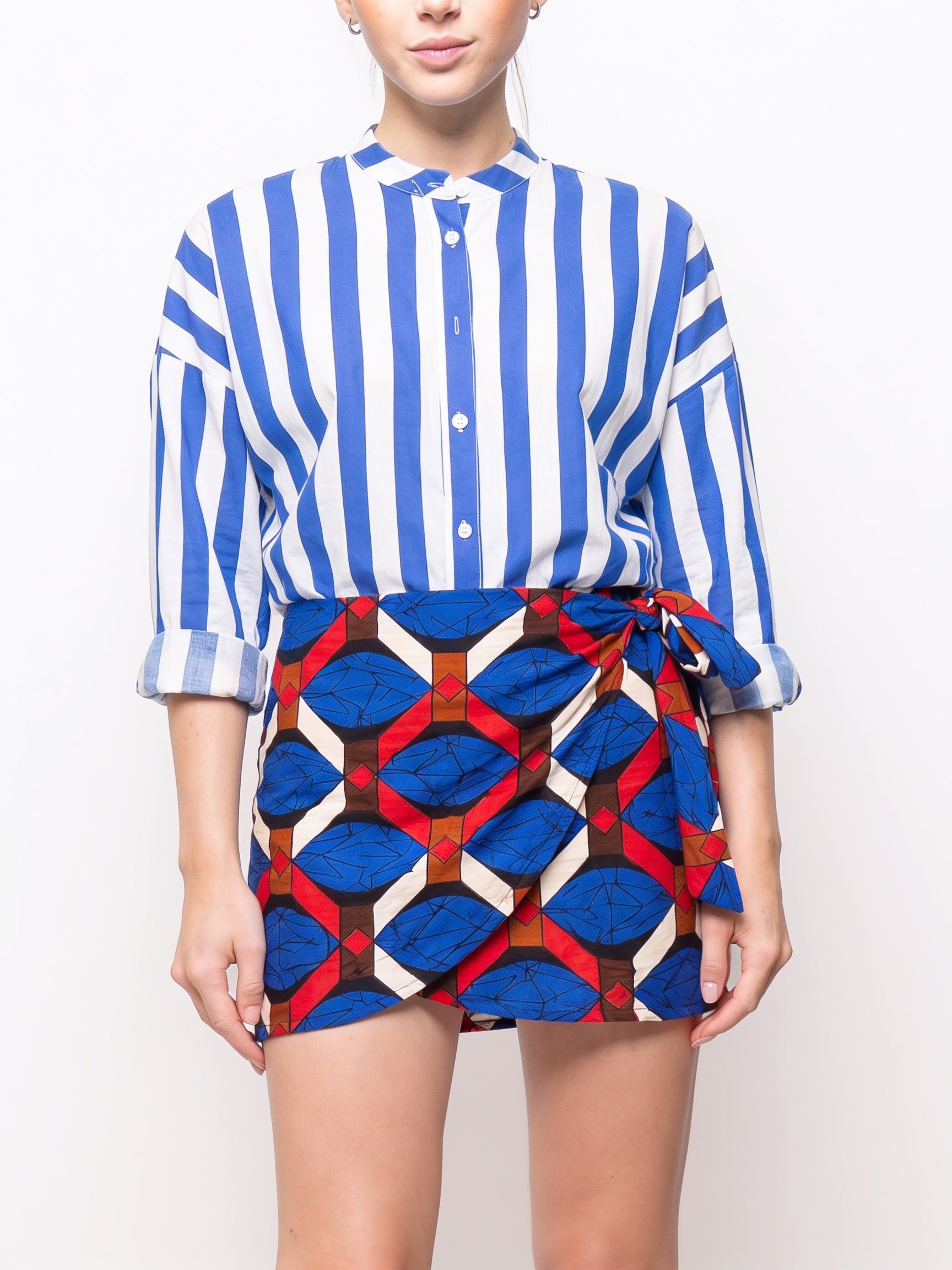 Camicia alla coreana a righe