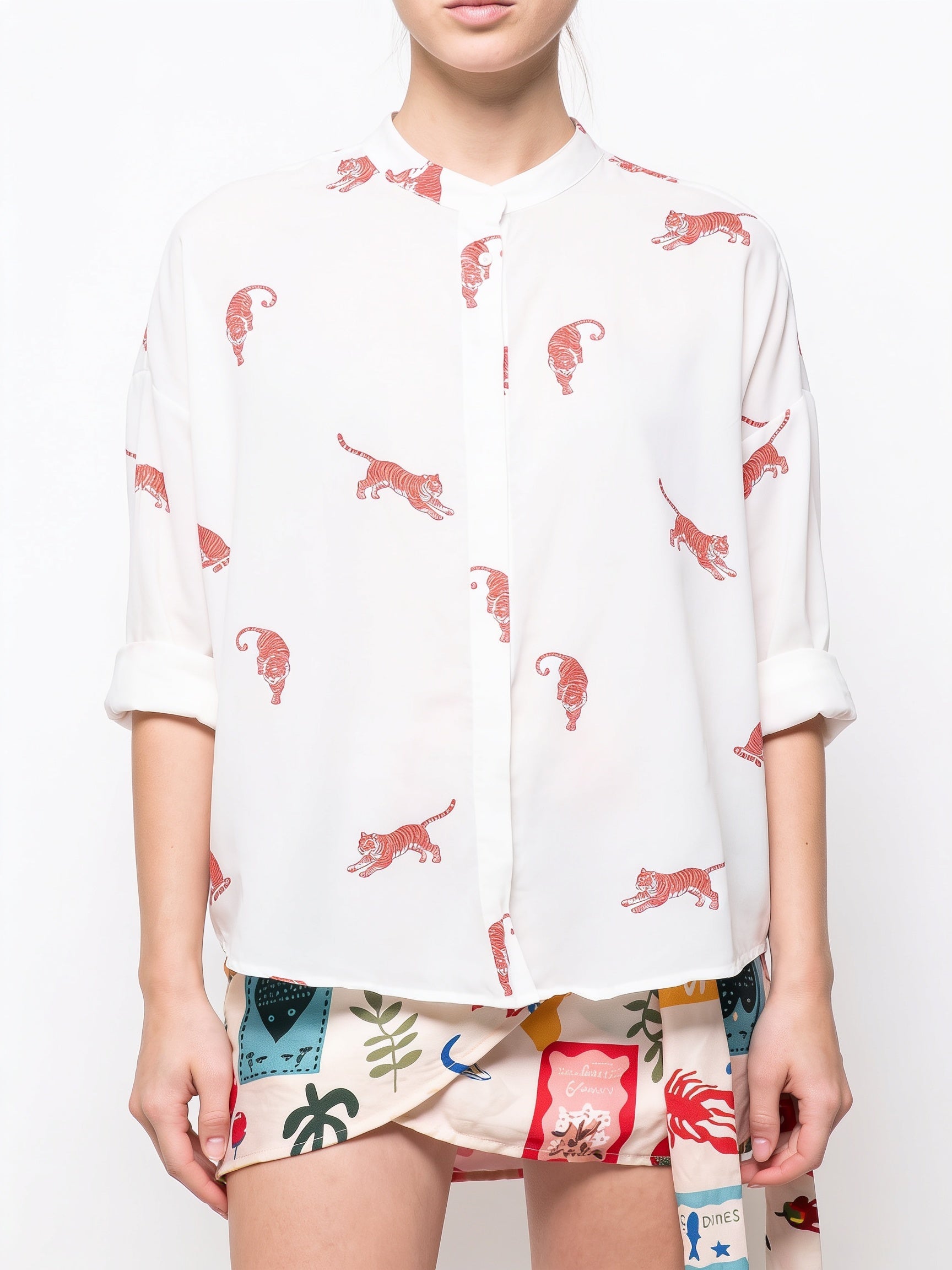 Camicia alla coreana a righe