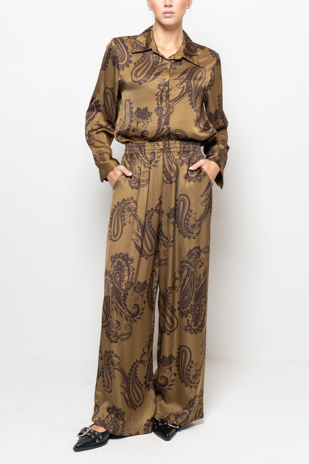 Pantalone palazzo in fantasia cashmere
