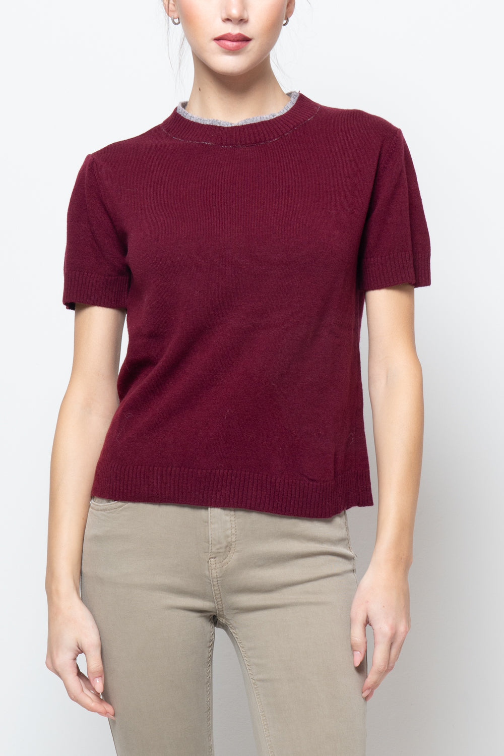 Maglia mezza manica con girocollo a contrasto