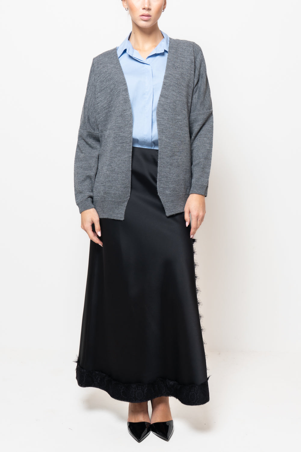 Cardigan in misto lana con spacchi