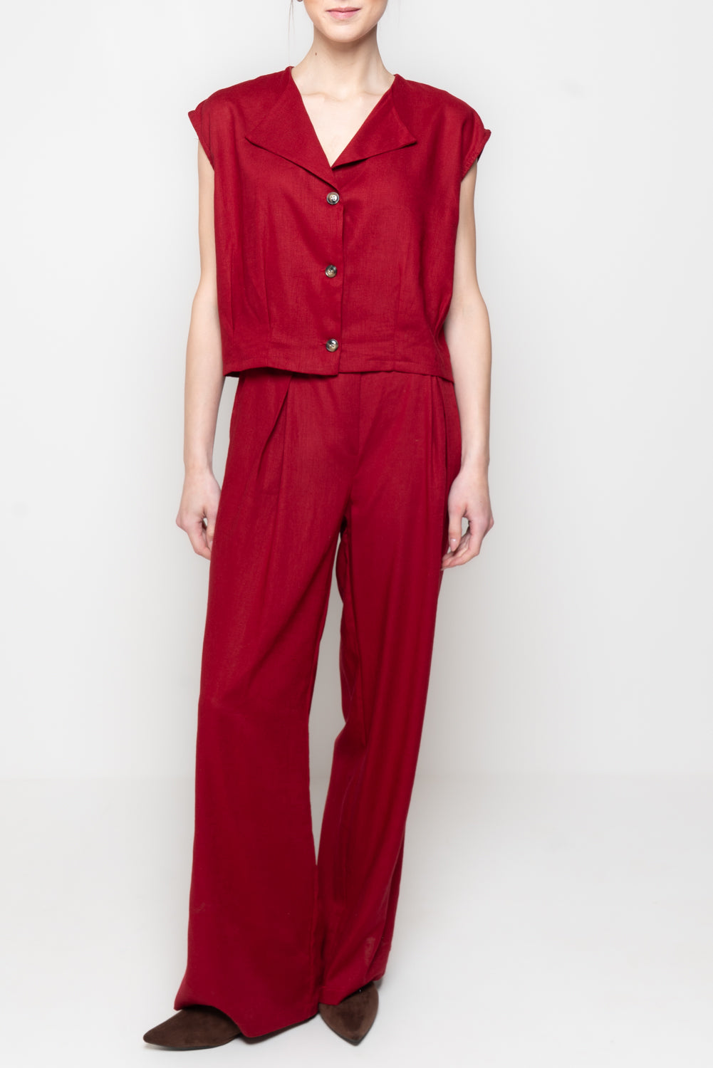 Gilet Cropped in Misto Lino