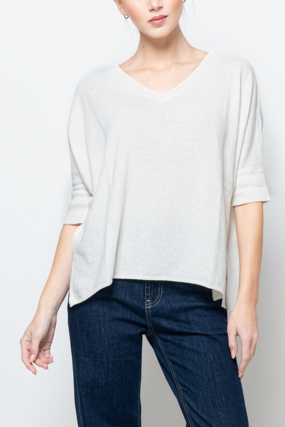 Maglia misto cashmere manica corta scollo V