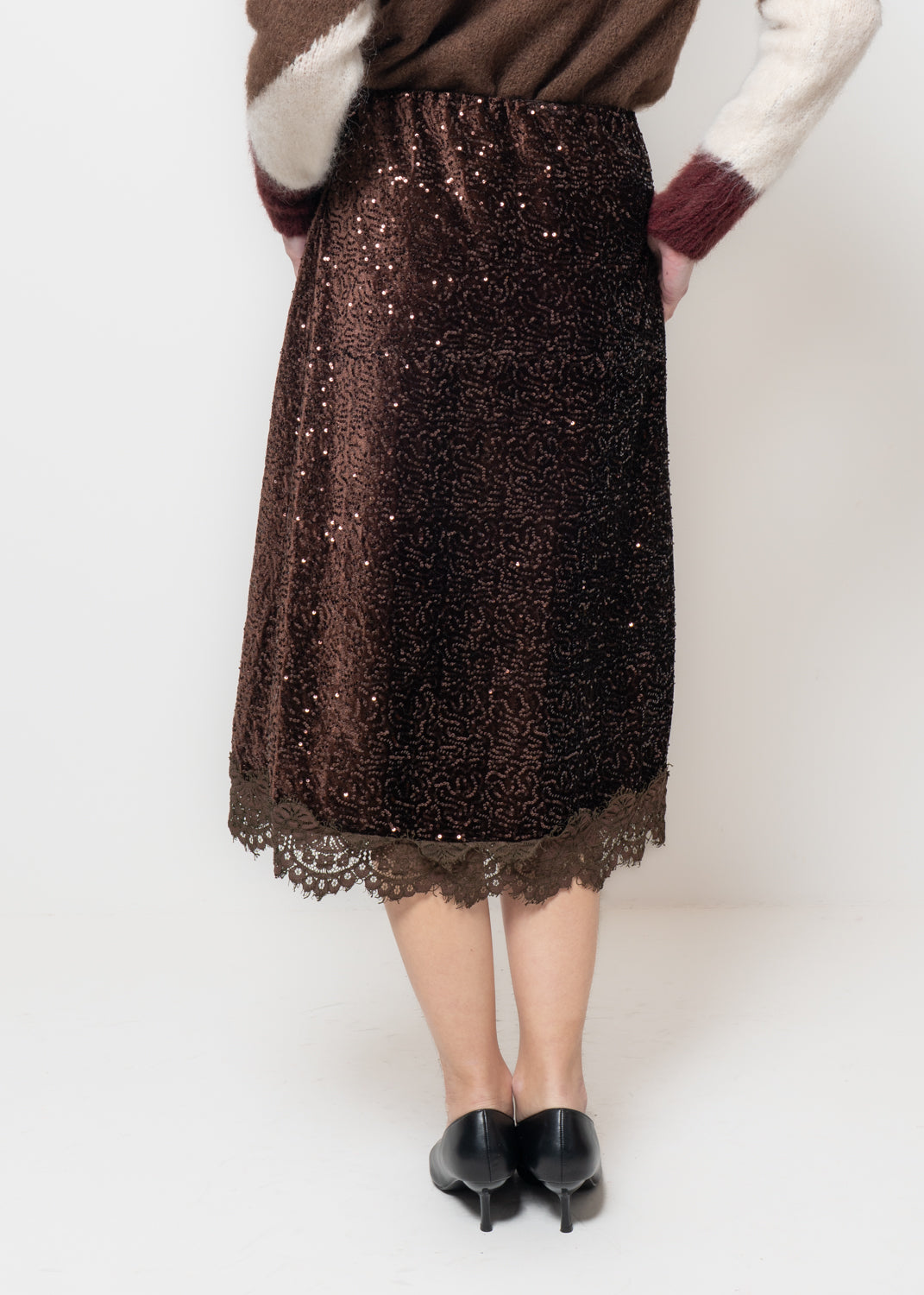 Gonna midi in paillettes e ciniglia