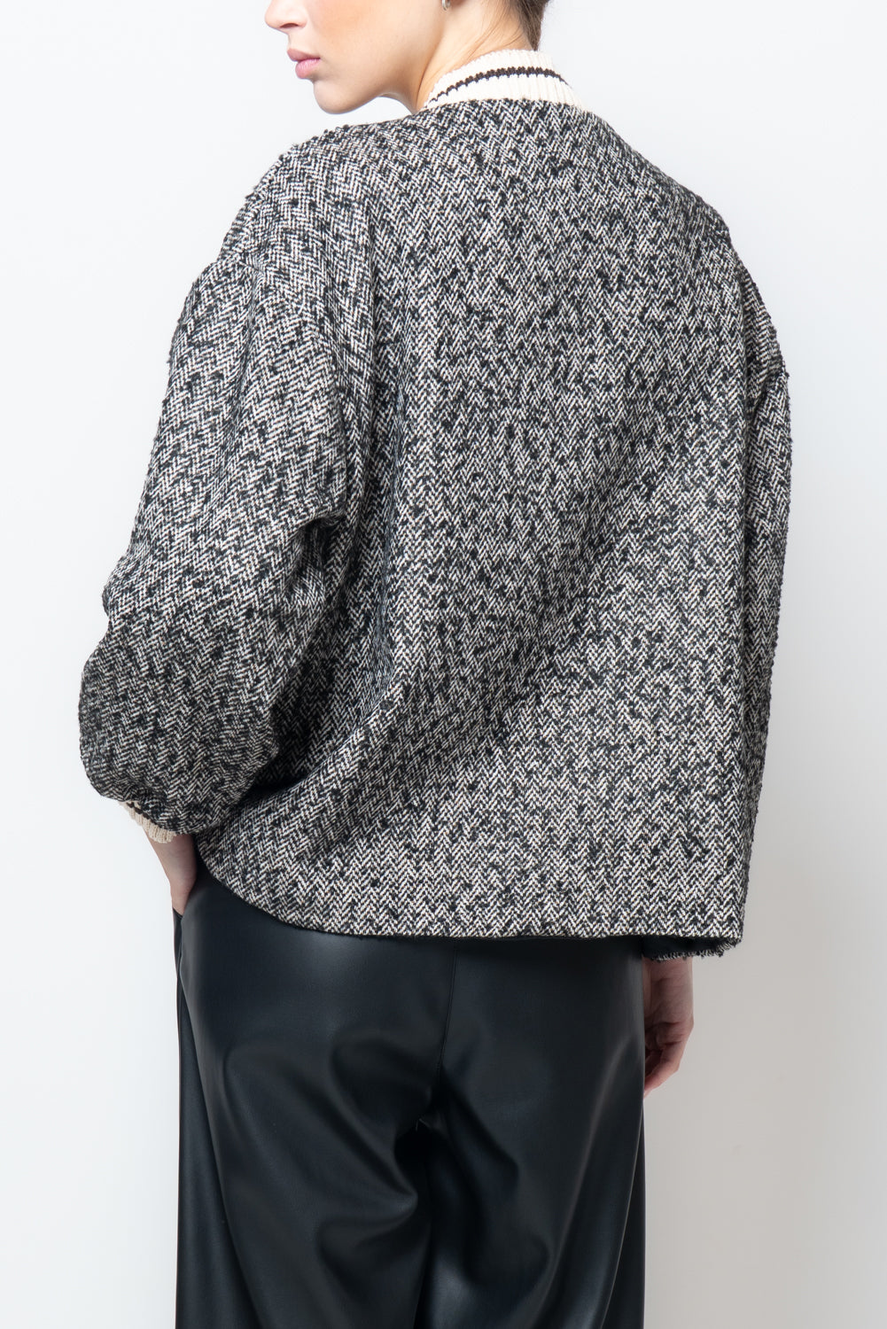 Giacca a cardigan in tessuto spigato