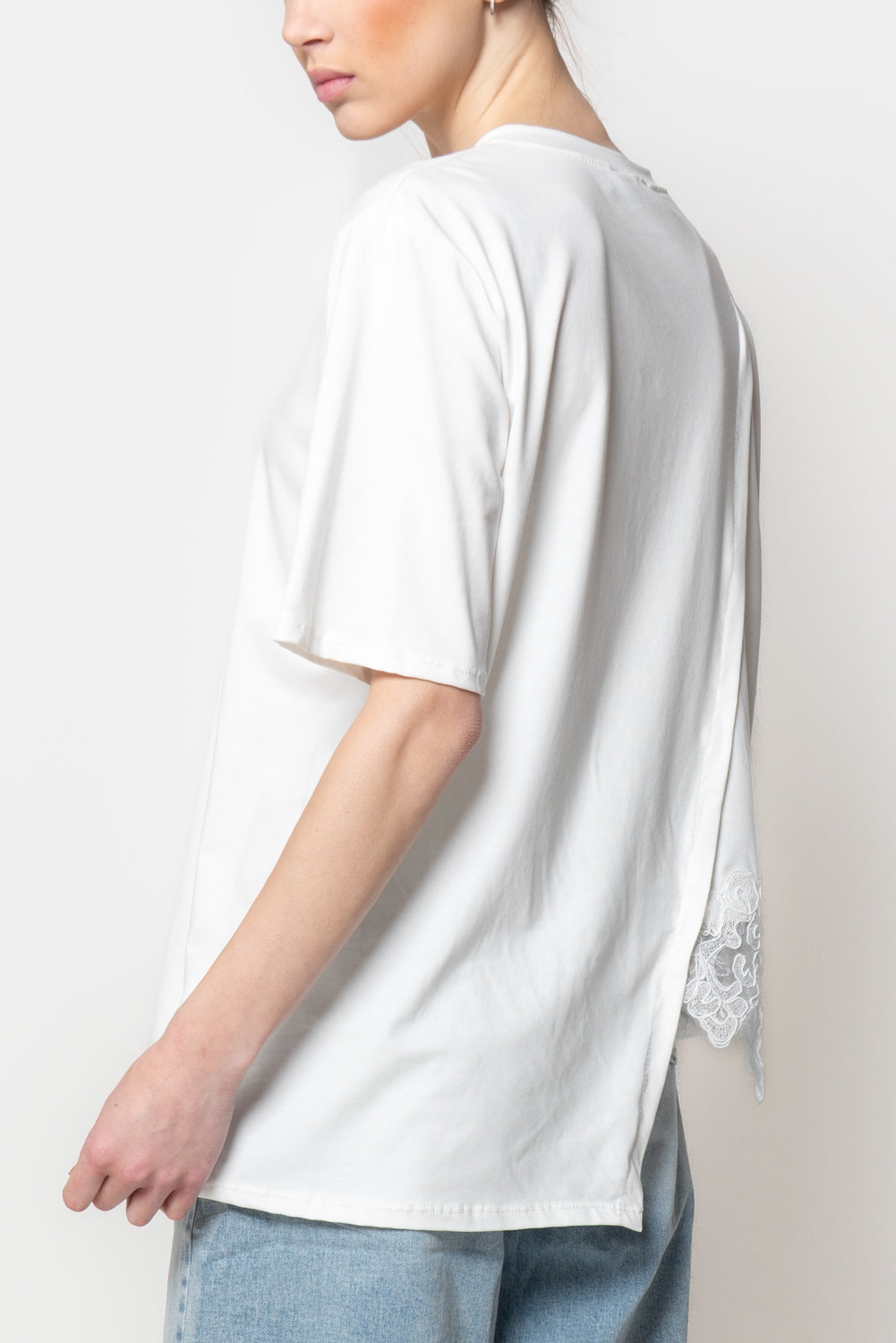 T-shirt con Fondo in Pizzo