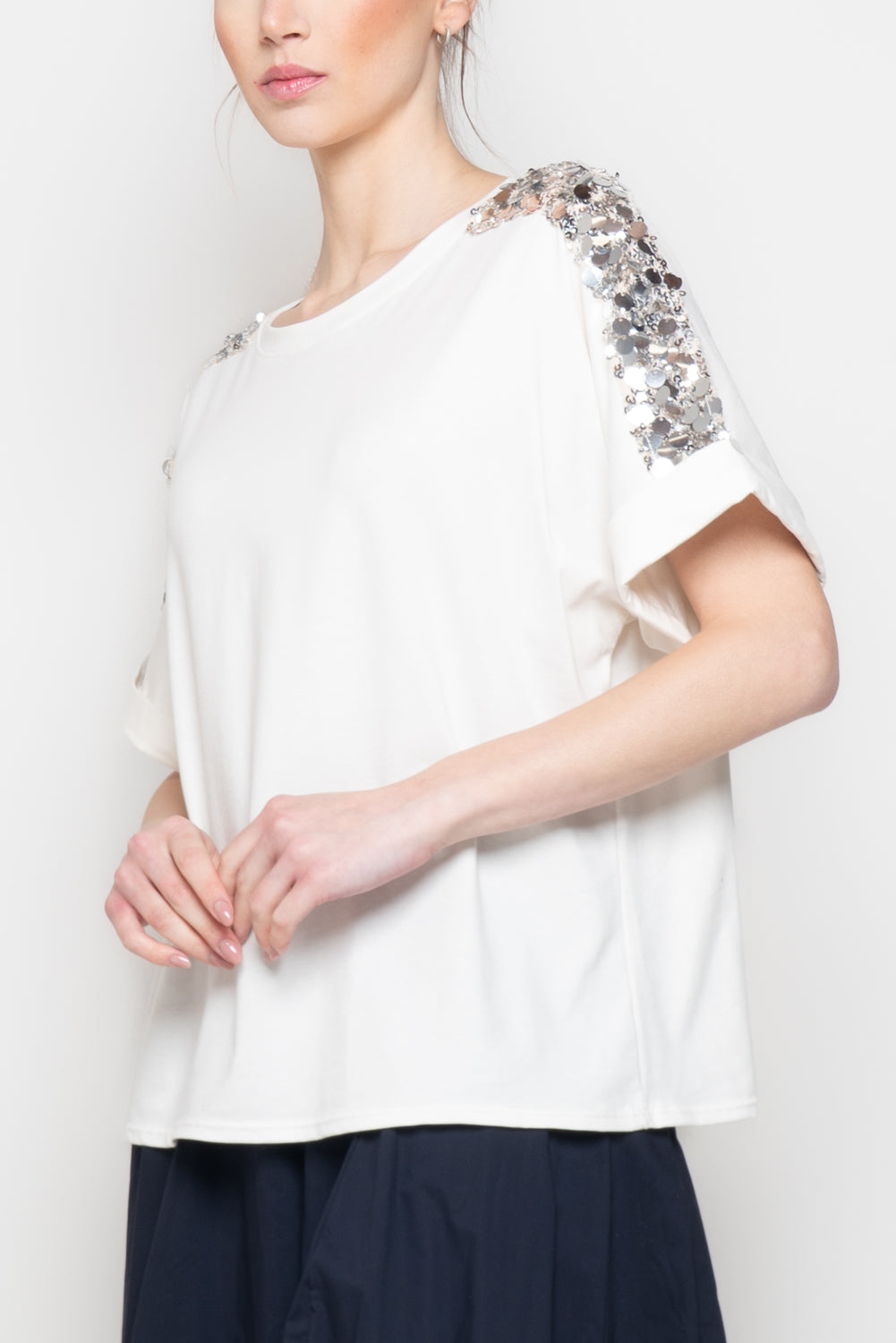 T-shirt con Spalle Paillettes