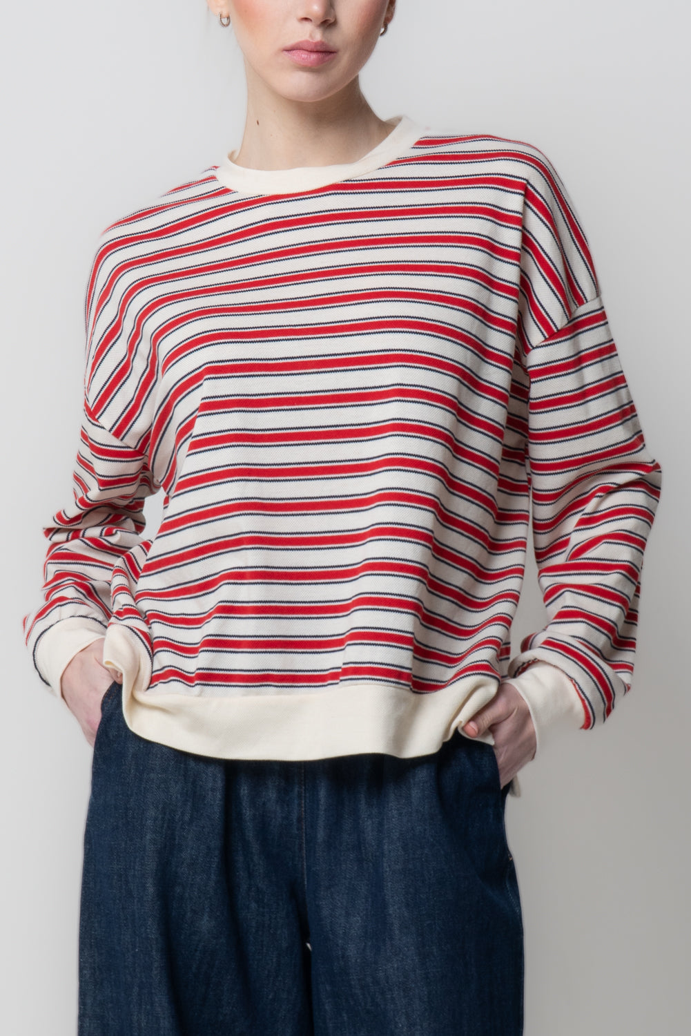 Felpa Girocollo Rigata con Texture