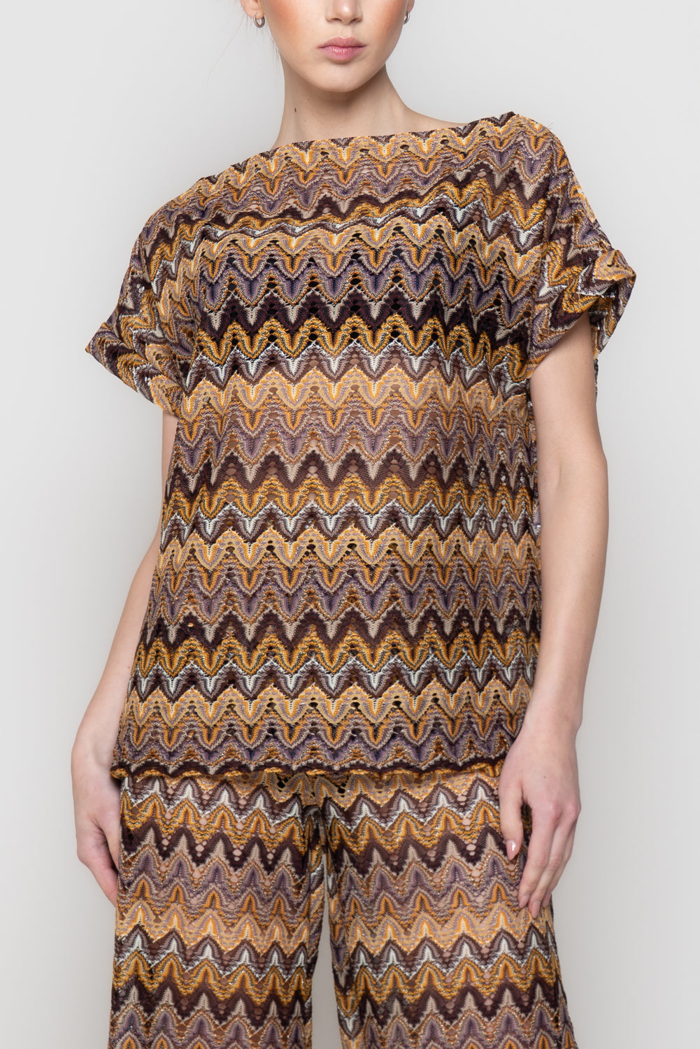 Top in Maglia Traforata con Motivo Geometrico