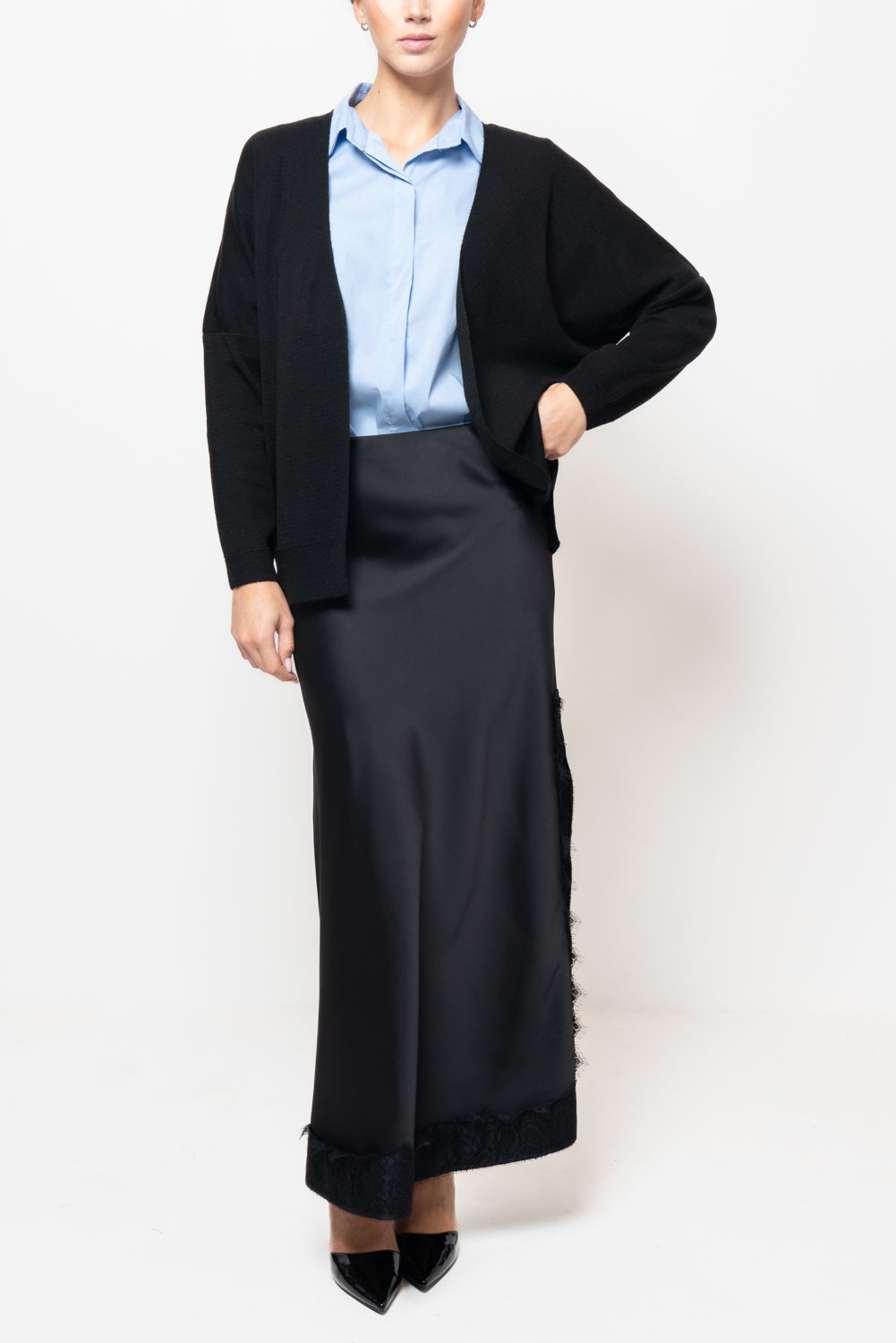 Cardigan in misto lana con spacchi