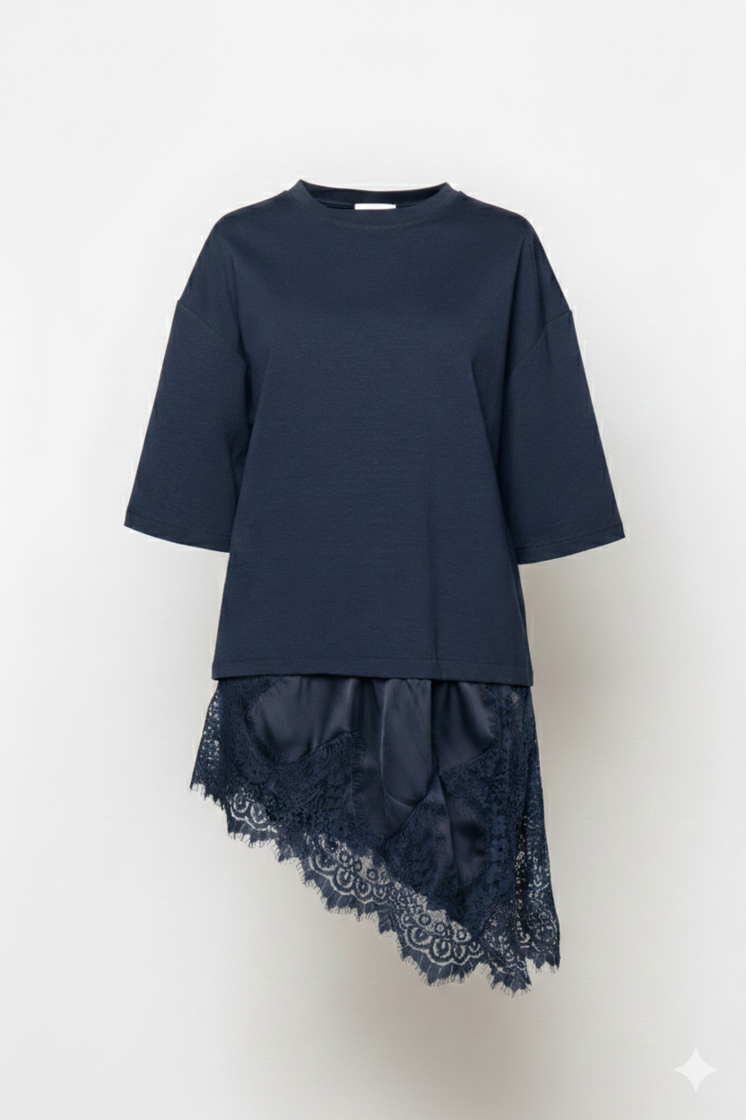 T shirt con pizzo combinato