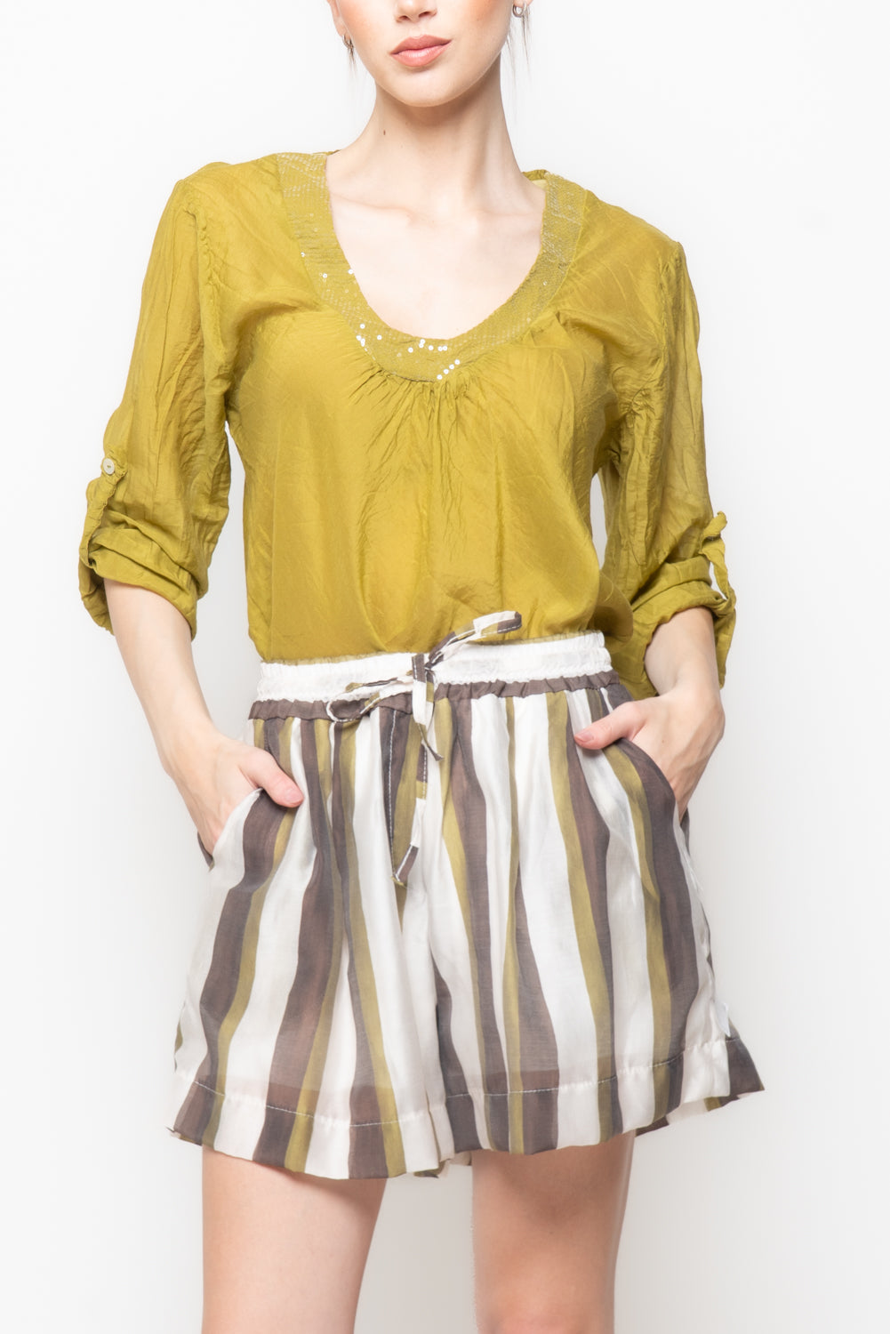 Shorts a Righe con Coulisse