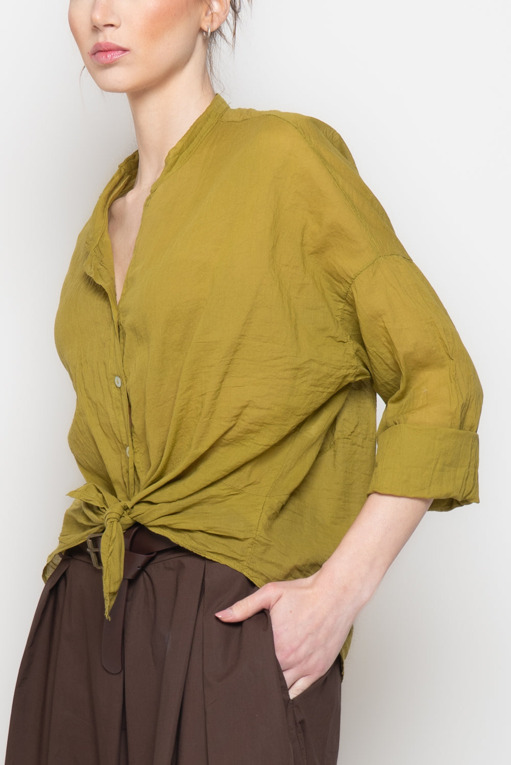 Camicia Oversize con Scollo alla coreana
