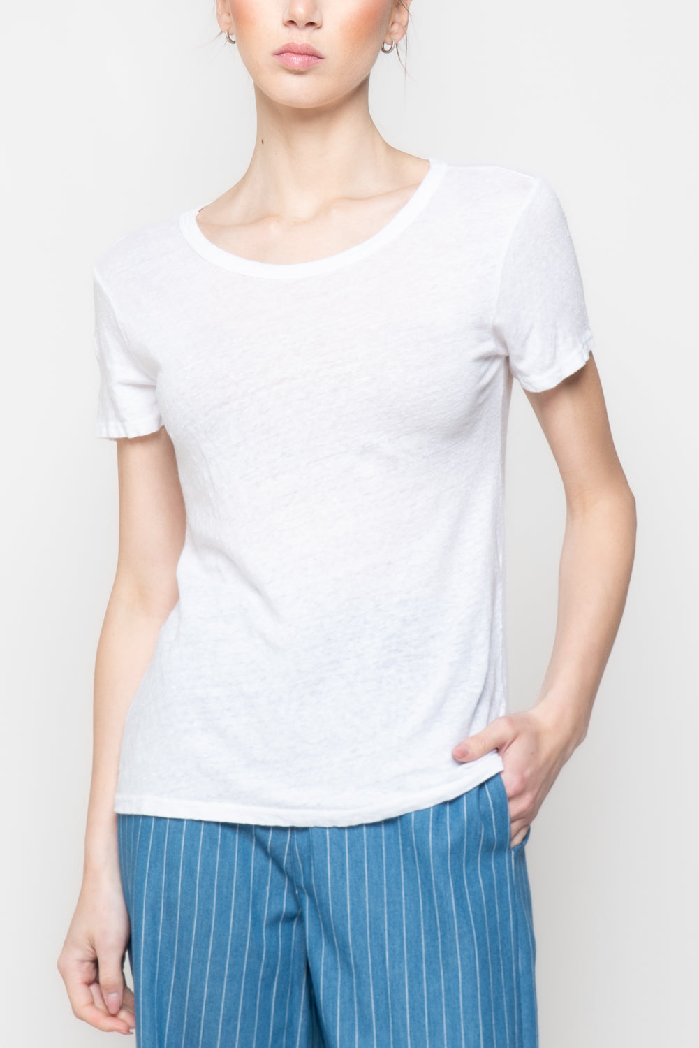 T-shirt paricollo 100% lino