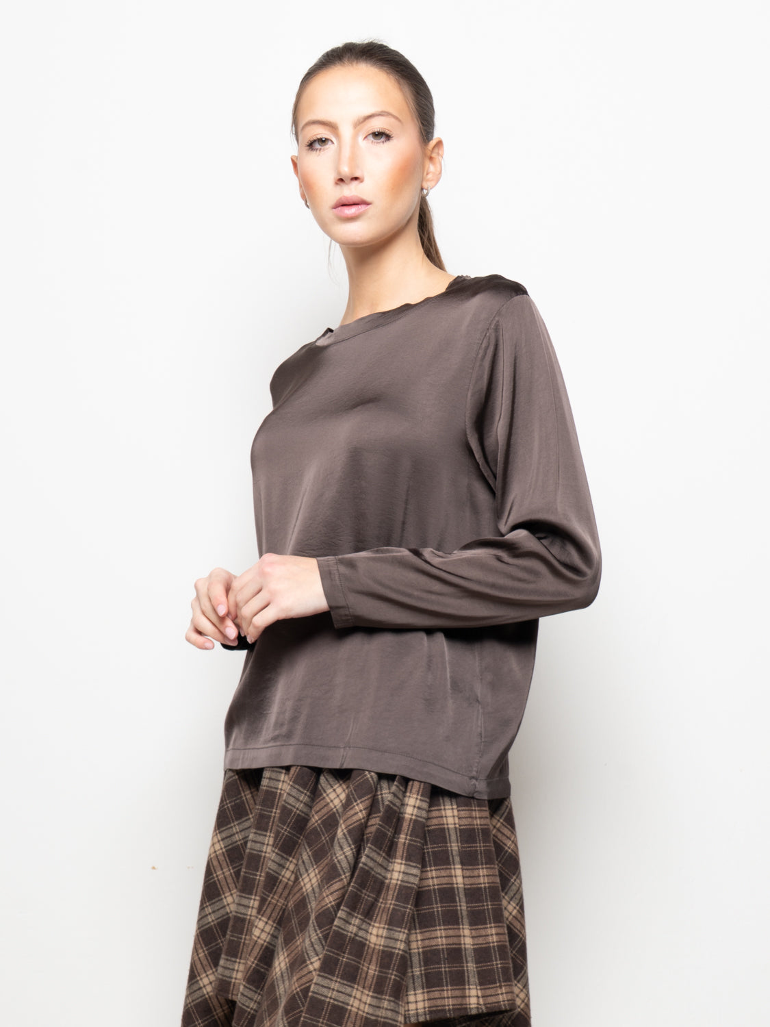 T-shirt maniche lunghe in satin