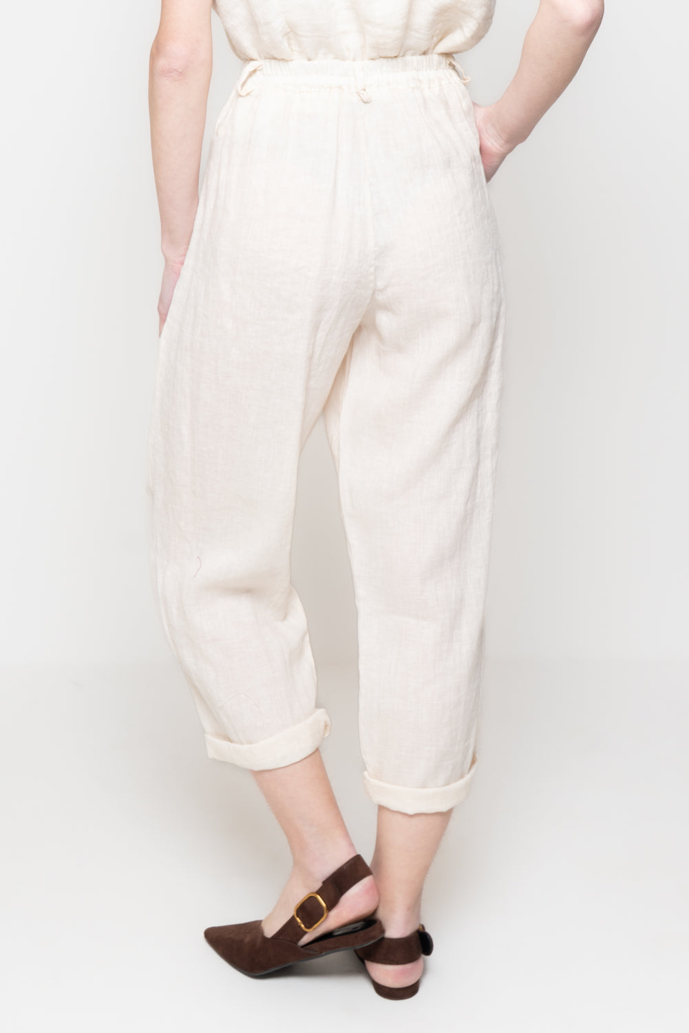 Pantaloni balloon in 100% Lino con Tasche