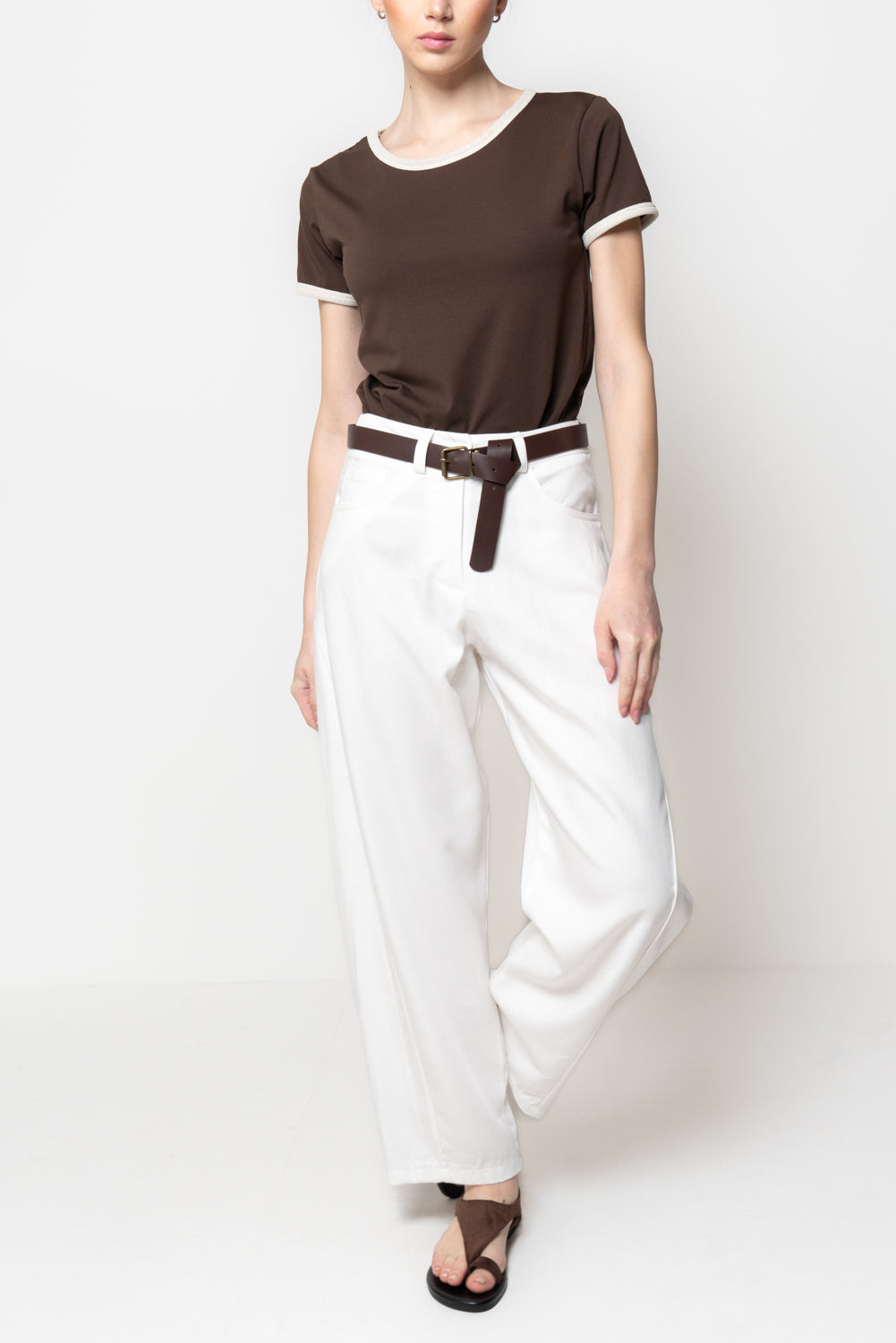 Pantalone Barrel in Denim Leggero con Cintura