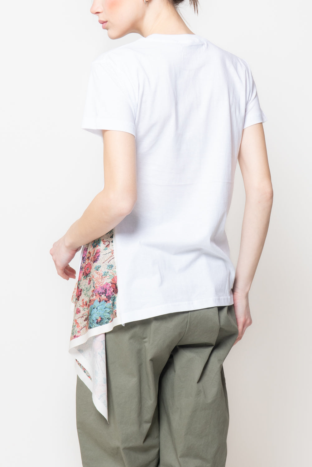 T-shirt con Inserto Floreale Laterale