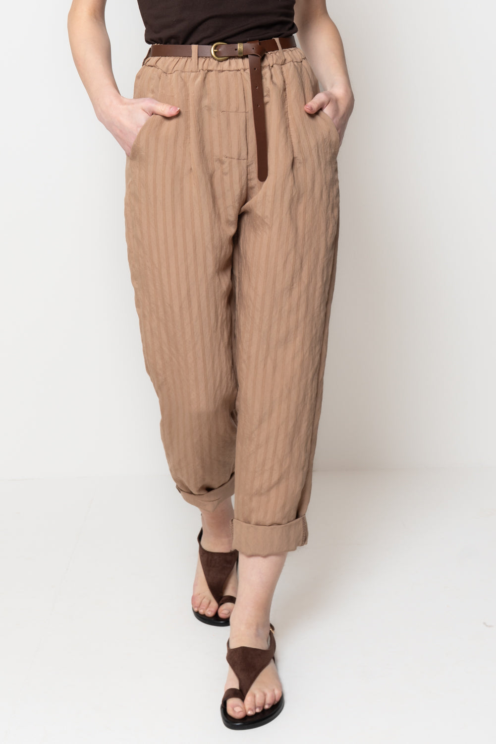 Pantalone a Sigaretta a Trama Rigata