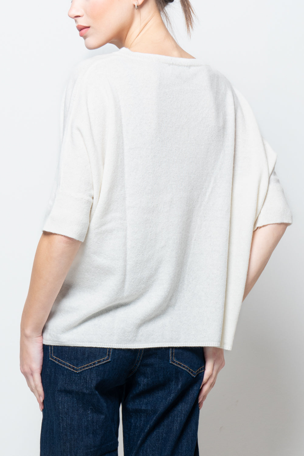 Maglia misto cashmere manica corta scollo V