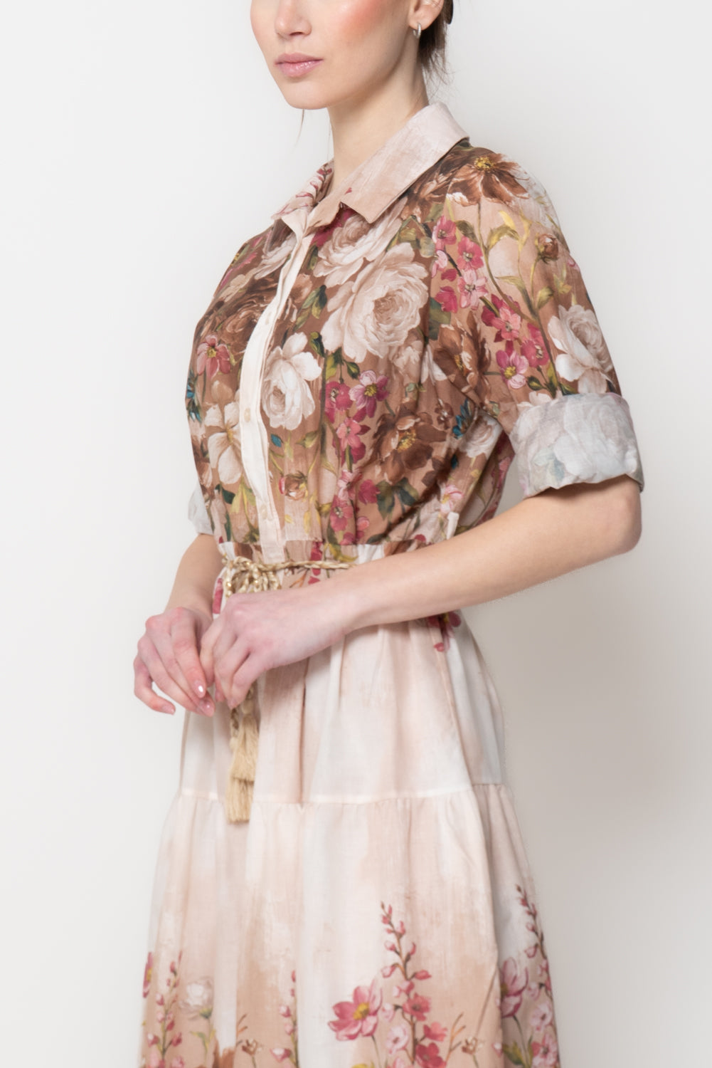 Abito Maxi a Balze con Stampa Floreale