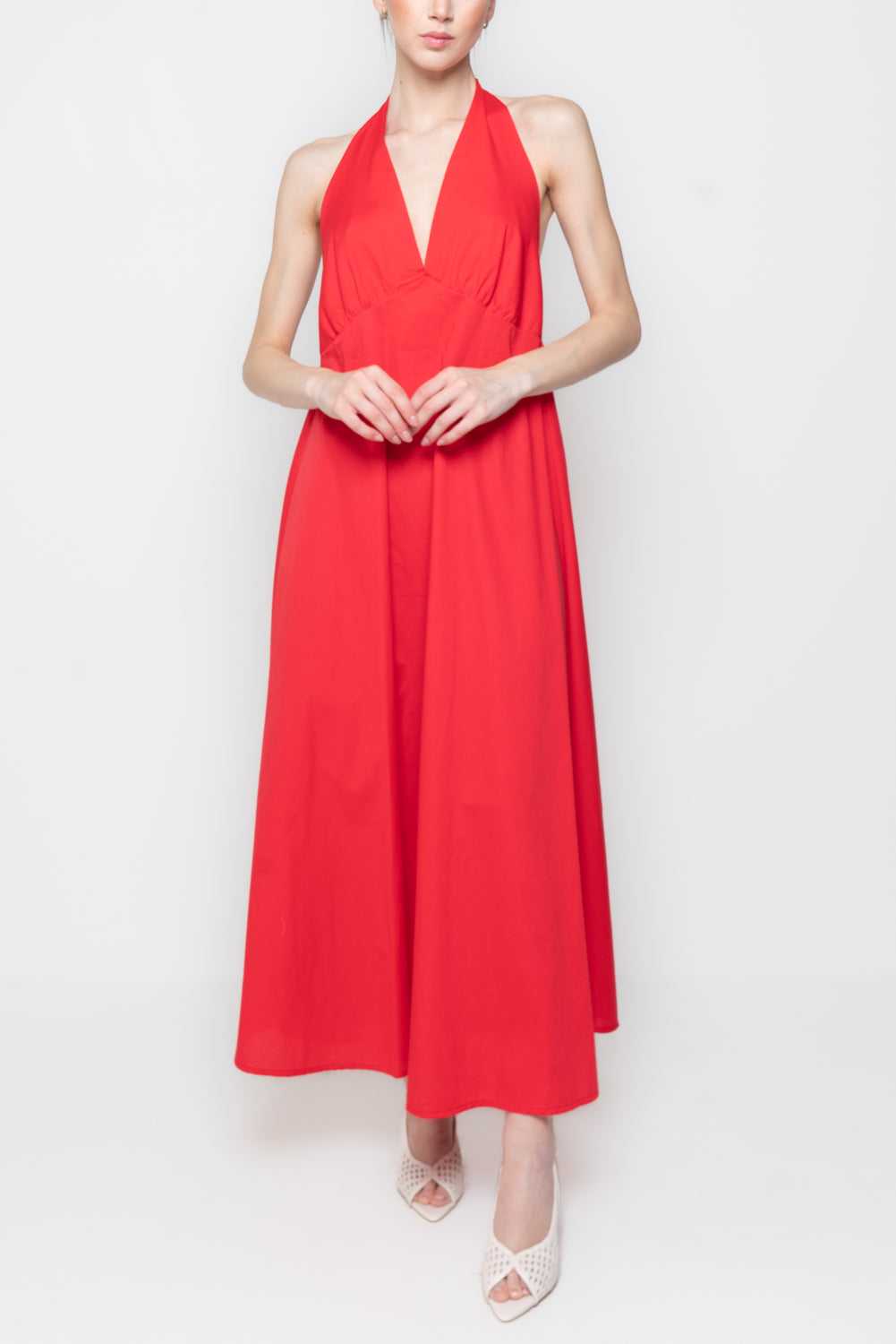 Abito Satin con Scollo Profondo e Fiocco